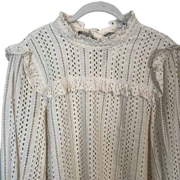 Madewell Eyelet Mockneck Ruffle Top Women's Small Cream - Picture 7 of 12